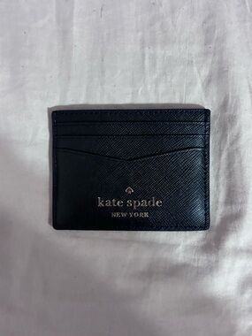 kate spade Black Leather Slim Card Case with Gold Logo